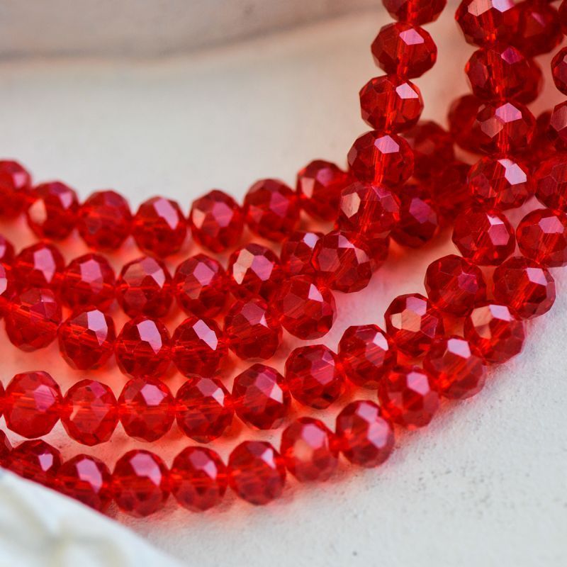 бусина, стекло абакус 8, граненая, цвет алый, 8х6 мм