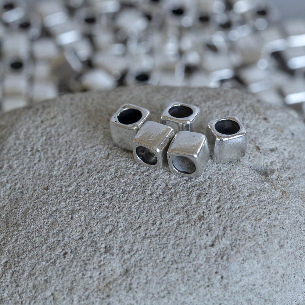 ес бусина металл "куб", цвет античное серебро, 6х6х6 мм