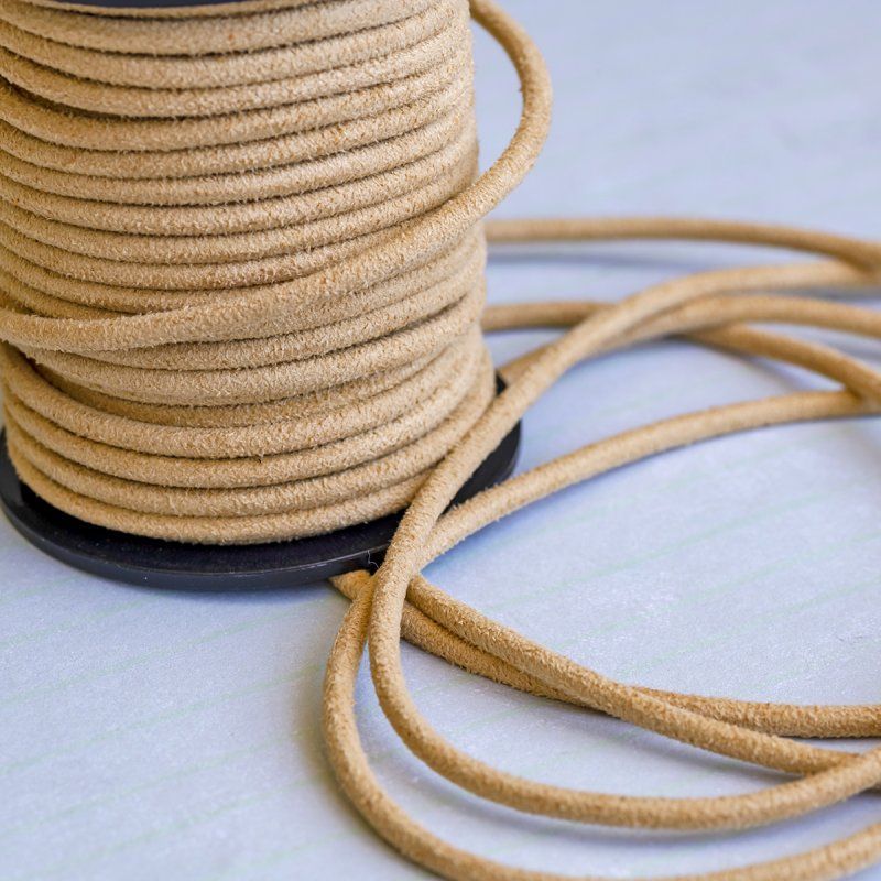шнур из искусственной замши, круглый, бежевый, 3 мм