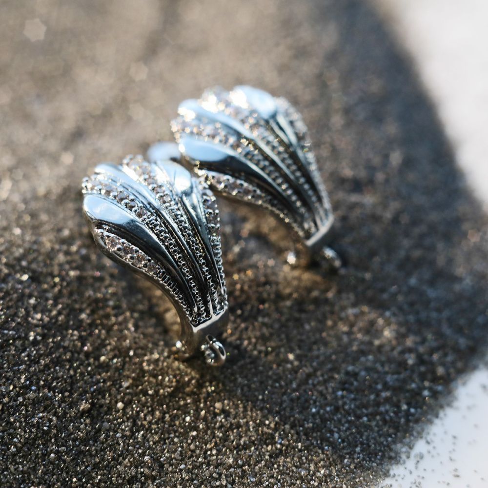 швензы "шелл", с цирконием, покрытие платиной, 23x12.5 мм 