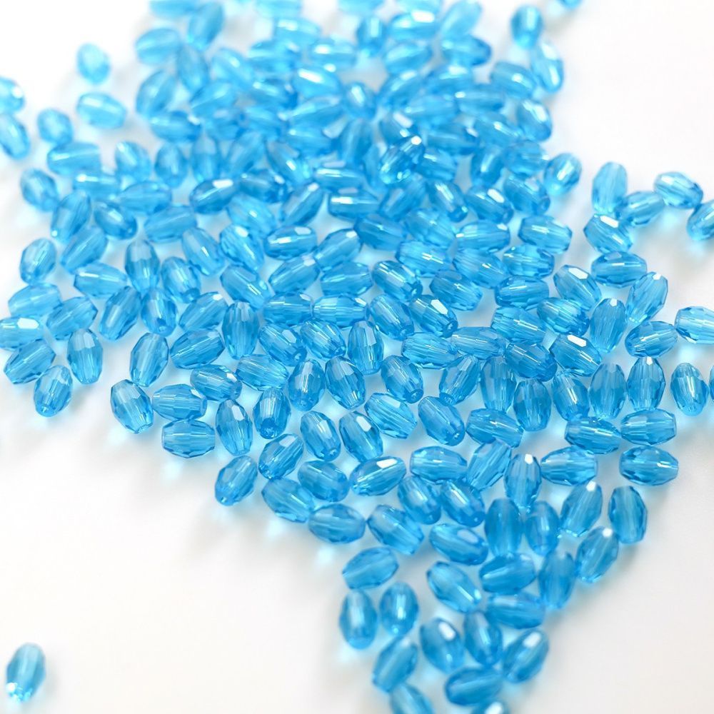 бусина, стекло овальная, граненая, цвет бирюзовый, 6х4 мм