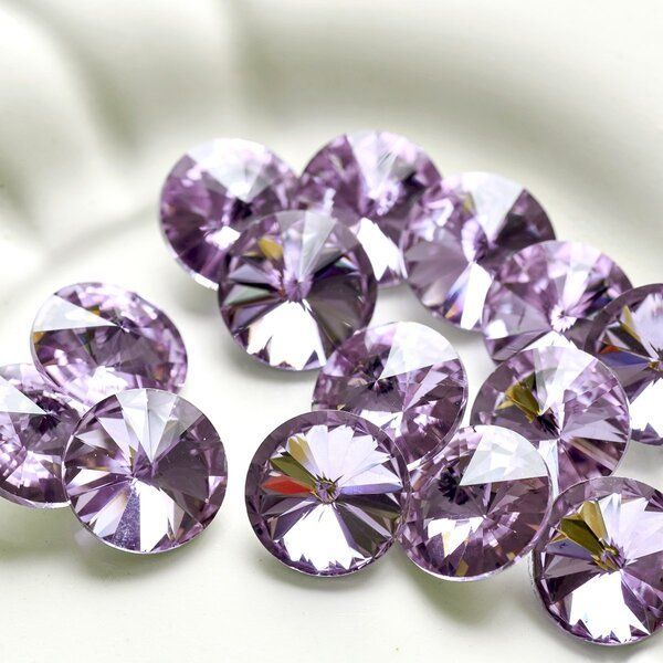 кабошон стекло риволи, цвет сиреневый, 14х7 мм