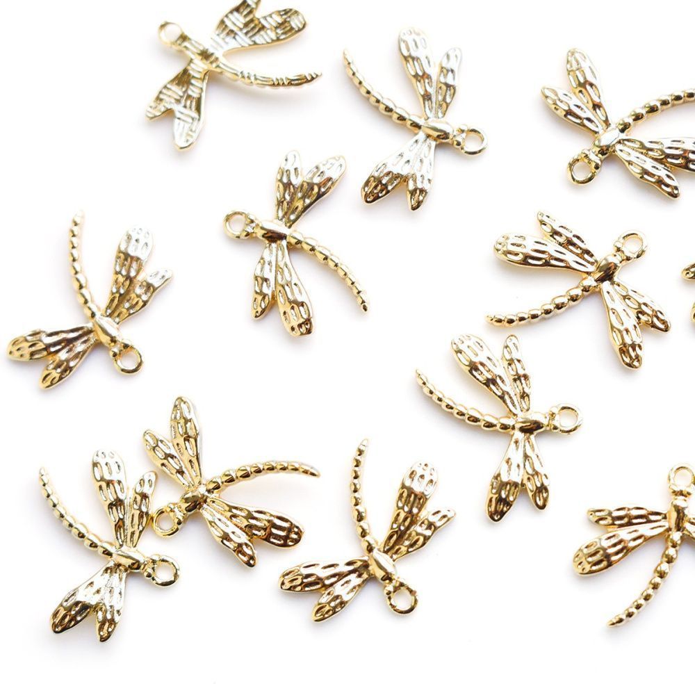 подвеска металл "стрекоза", позолота, 20x23.5x2.5 мм