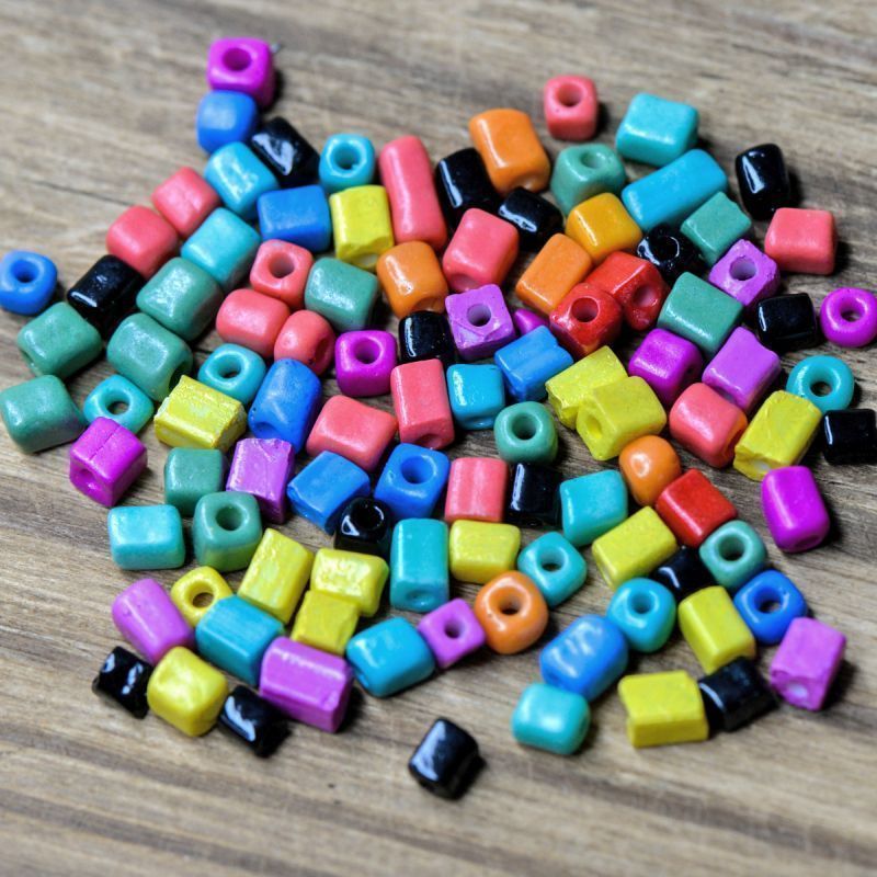 бусина, стекло "кубик", цветовой микс, 3~7x3x3 мм (уп 10 г)