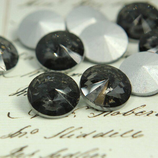 кабошон стекло риволи, цвет черный прозрачный, 14х7 мм