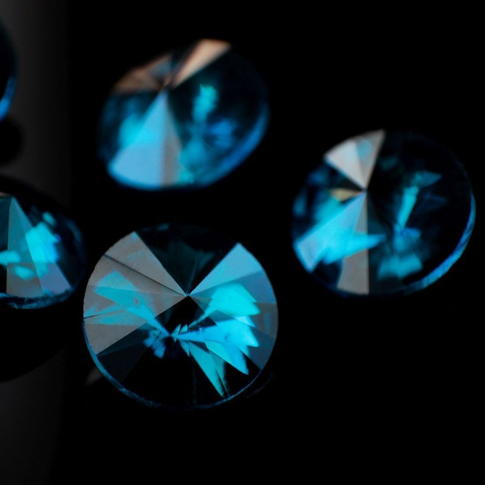 кабошон стекло риволи, цвет лазурный синий, 14х7 мм