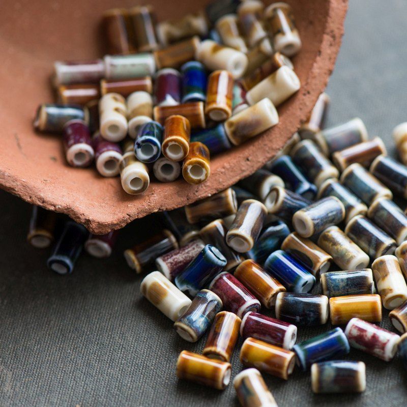 бусина, керамика "колонна-антик", цветовой микс, 10.5х6 мм