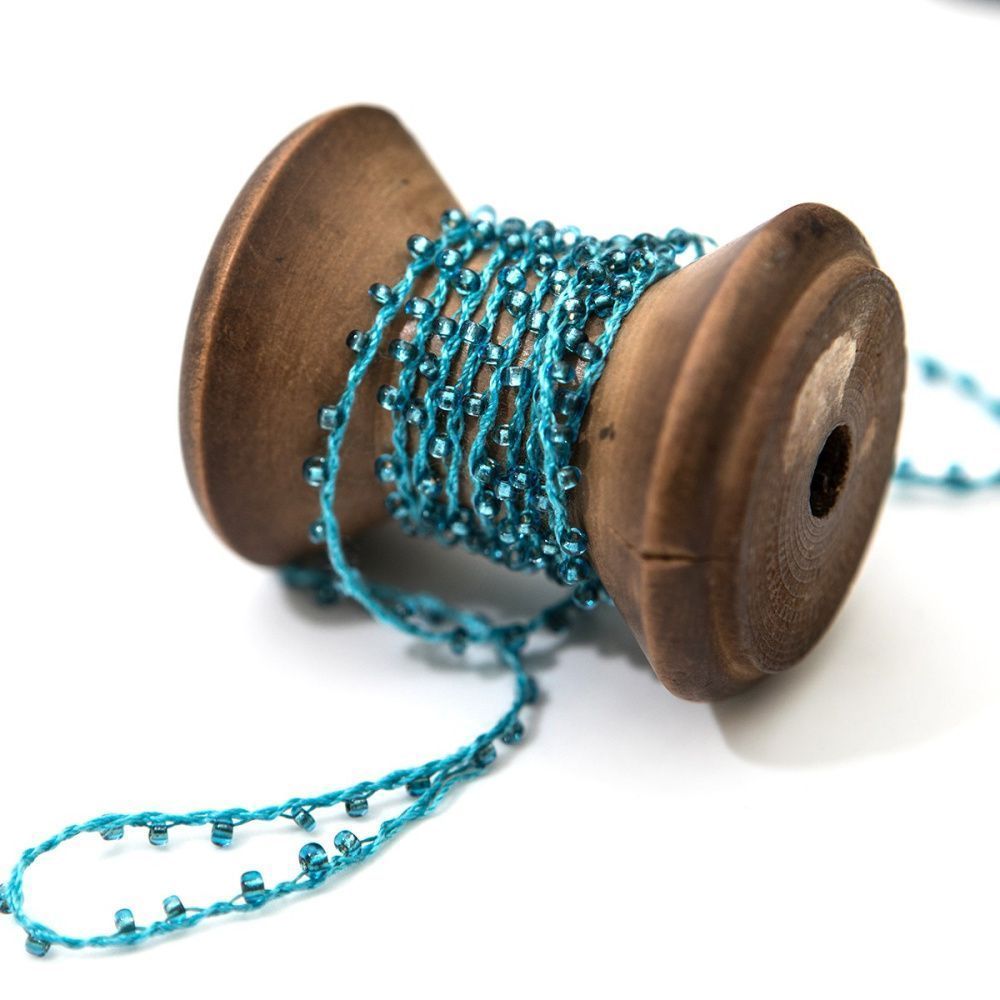 бисер на нити, цвет бирюзовый, диаметр 2 мм