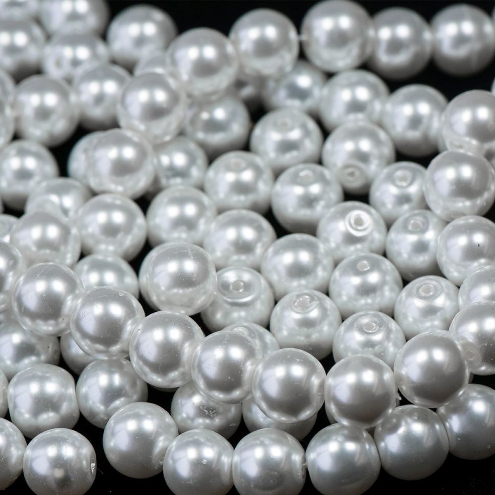 бусина, имитация жемчуга, стекло 10, цвет белый, 10 мм