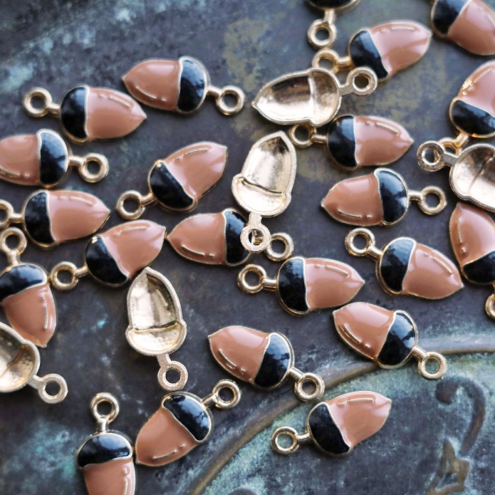 подвеска металлическая "жёлудь", эмаль, цвет коричневый, 17x8x3 мм