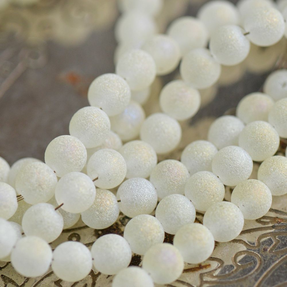 бусина, стекло "песок", цвет шампанское, 6 мм