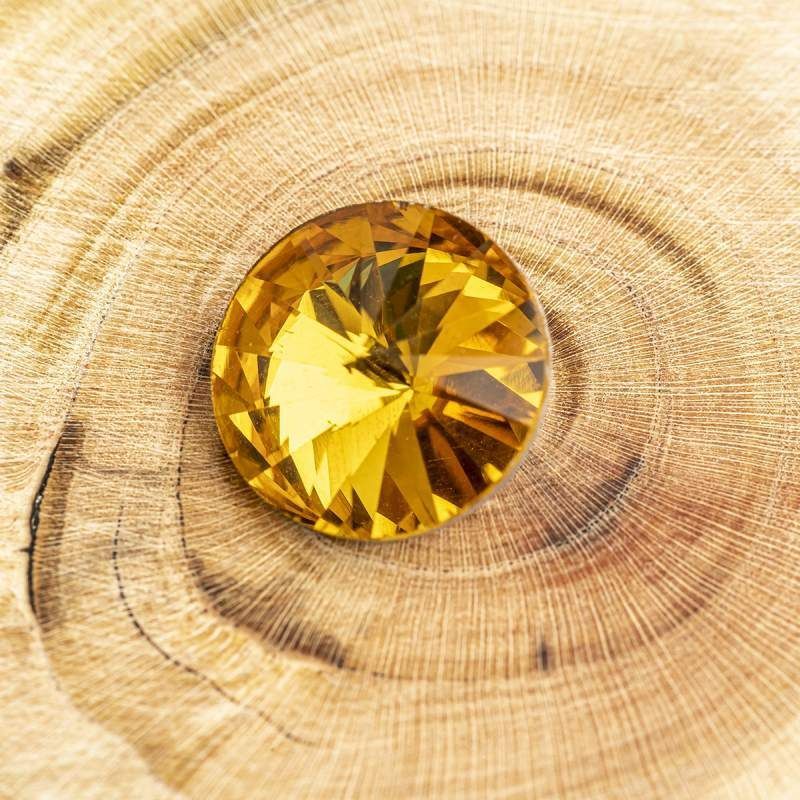 кабошон стекло риволи, цвет темно-желтый, 14х7 мм