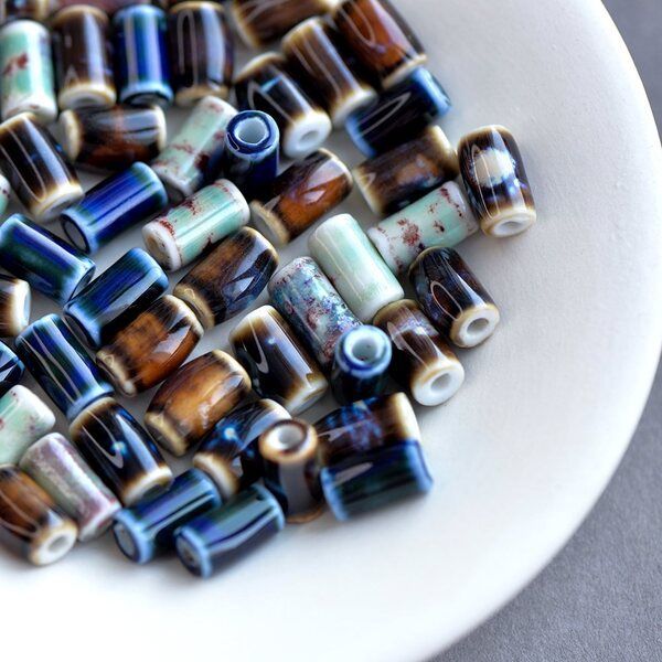 бусина, керамика "колонна-антик", цветовой микс, 10.5х6 мм