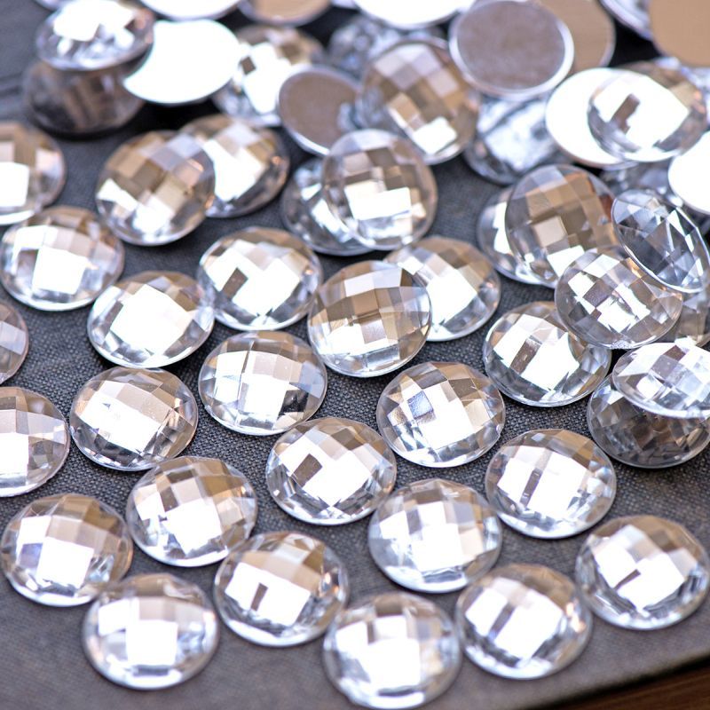 кабошон акриловый "грани", круглый, цвет прозрачный, 16х5.5 мм