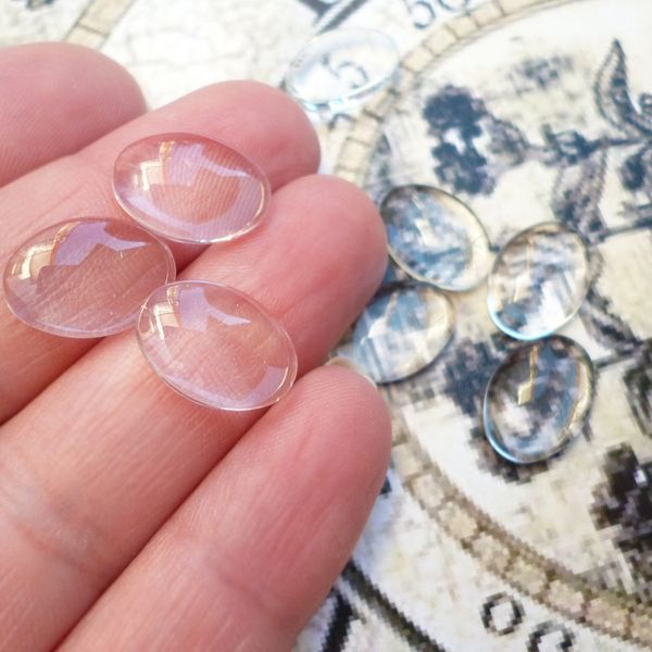 кабошон стеклянный, овальный, прозрачный, 14х10 мм