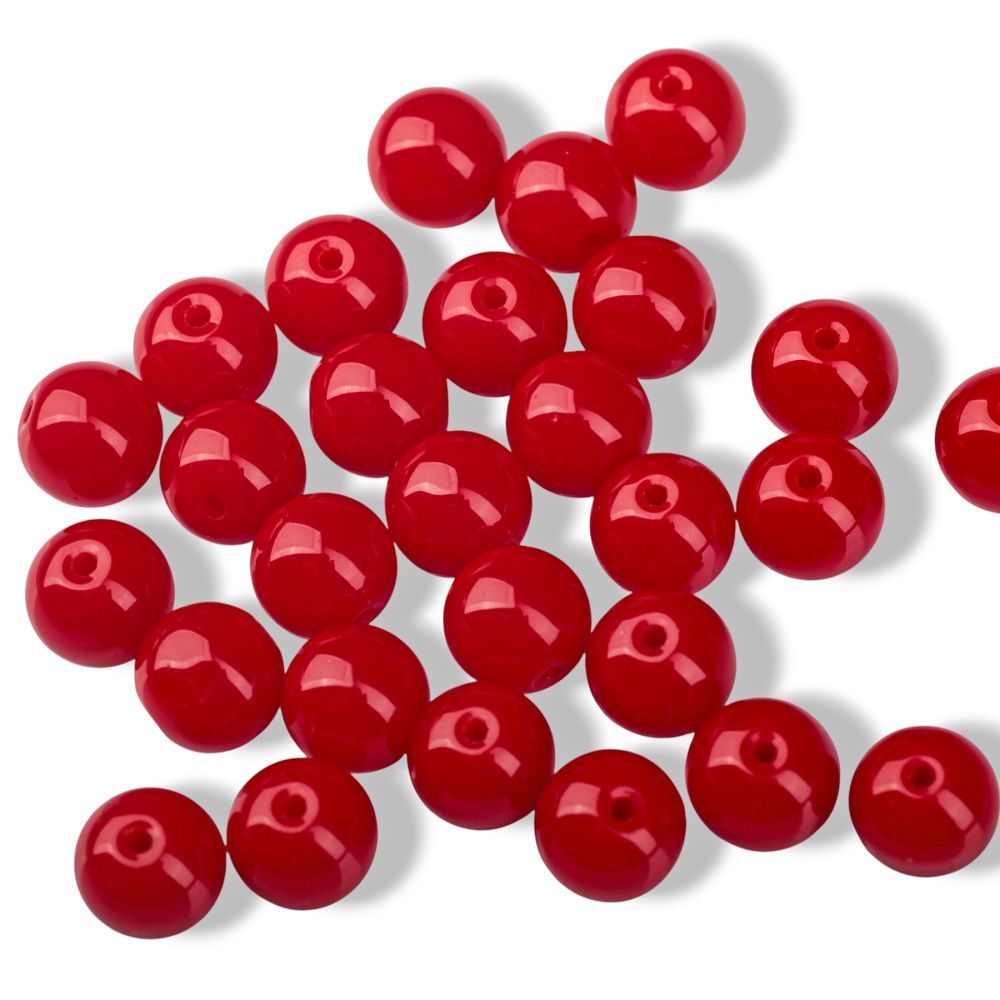 бусина, стекло 10, цвет красный, 10 мм