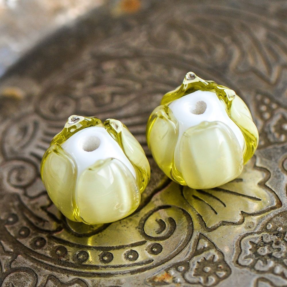 бусина, мурано "бутончик", желтый, 13х12 мм