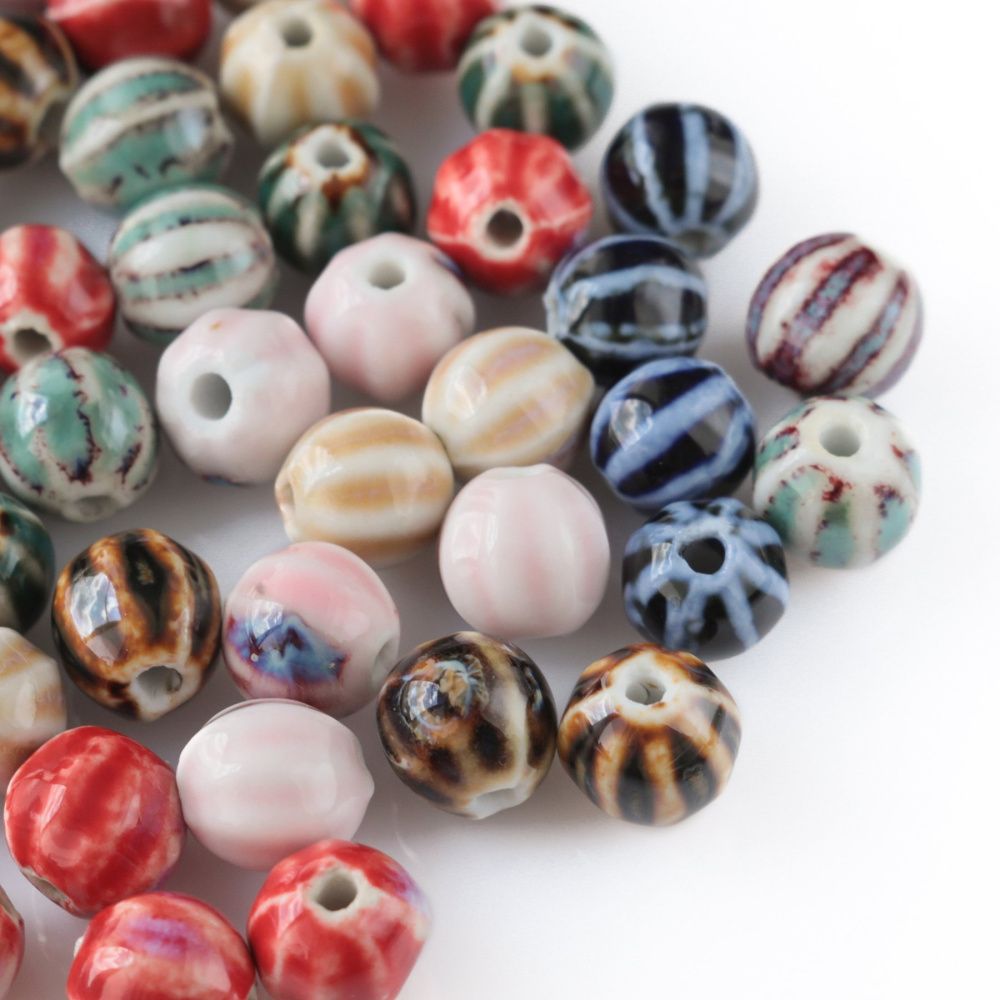 бусина, керамика "тыква-антик", цветовой микс, 12х11х10 мм