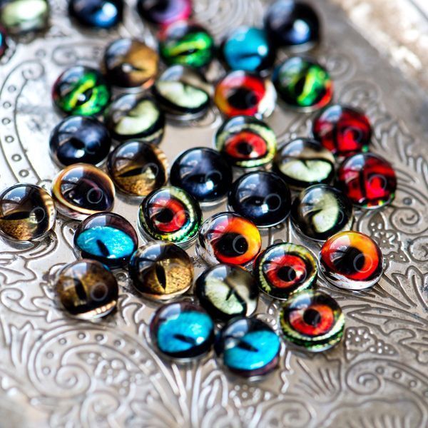 кабошон стеклянный "звериный глаз", с принтом, 12х6 мм