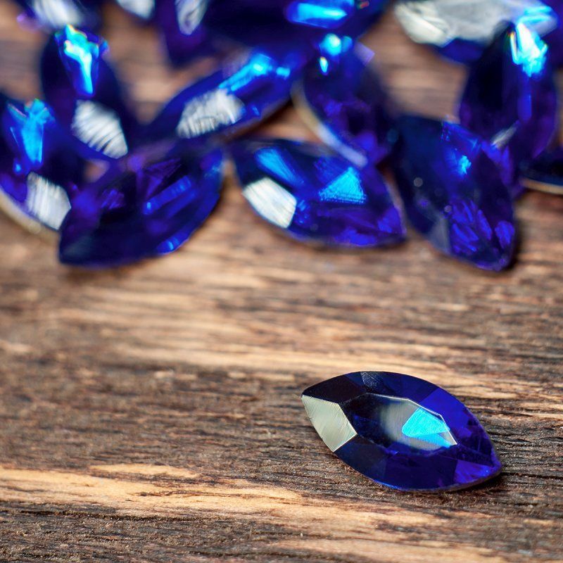 кабошон стекло кристалл, navette, цвет sapphire, 12х6 мм