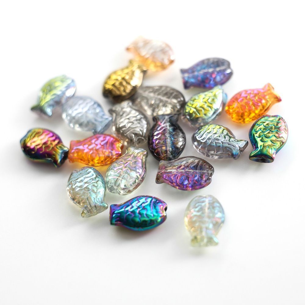 бусина "рыба", стекло, цветовой микс, 14х10 мм