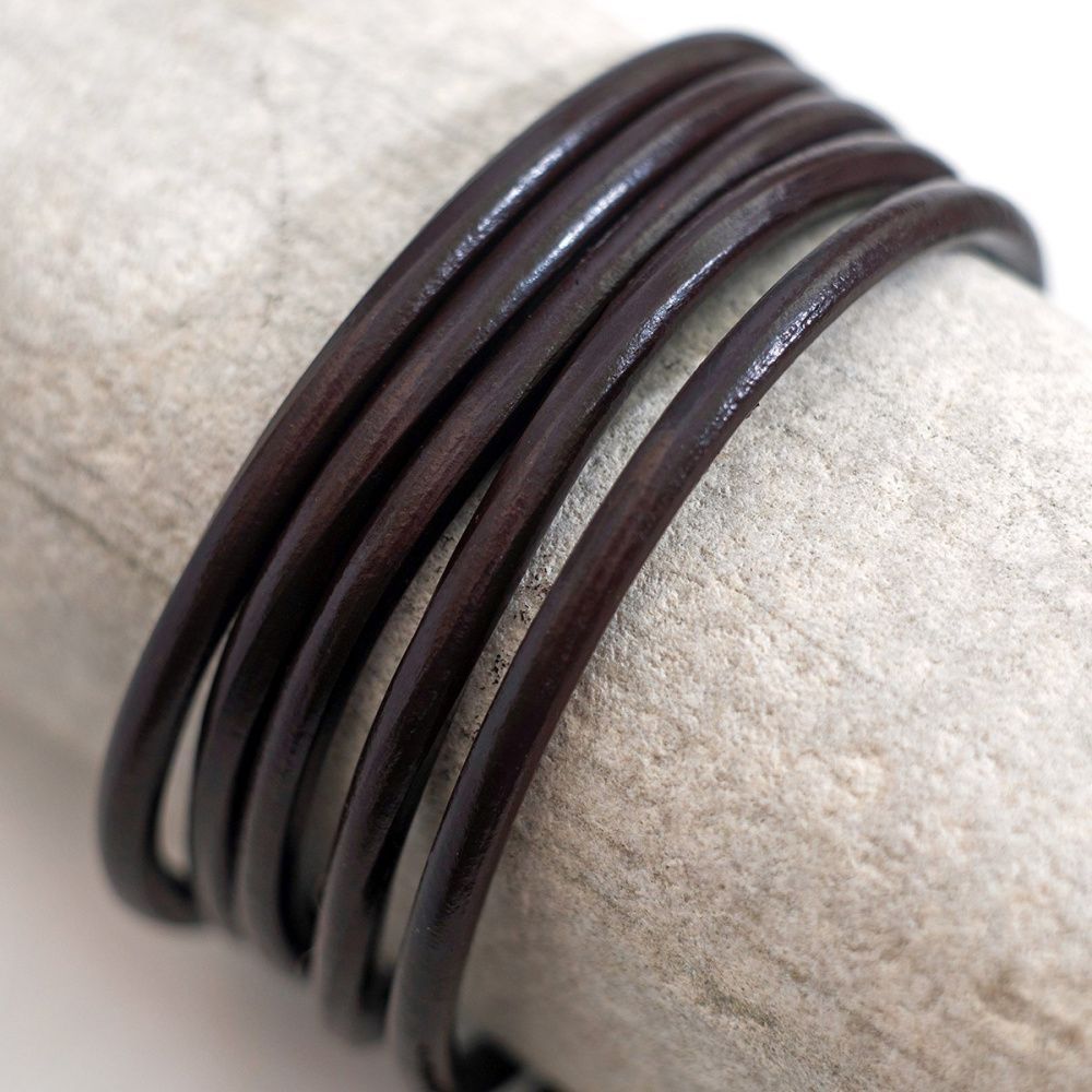 шнур кожаный, цвет коричневый темный, диаметр 4 мм