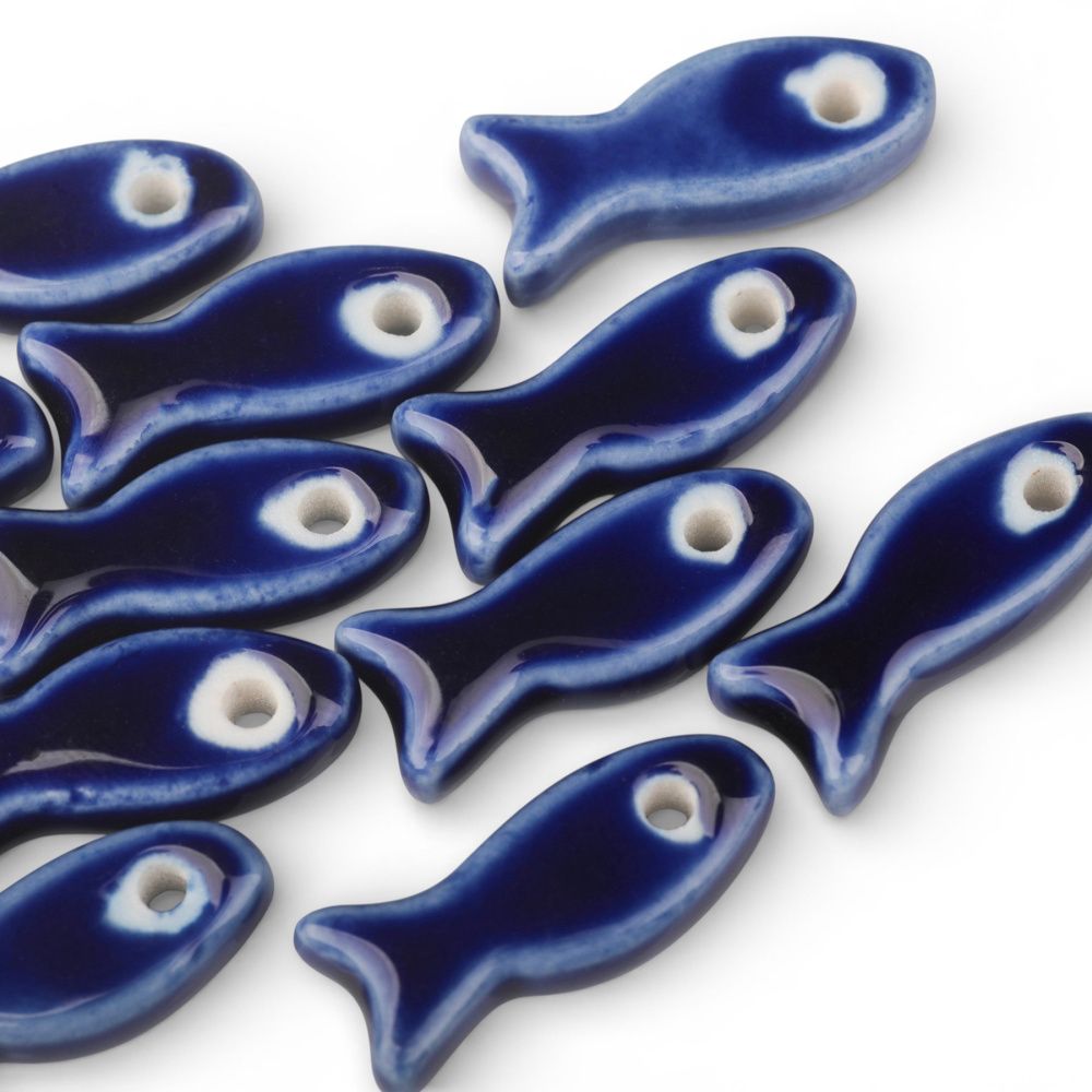 бусина, керамика "рыба", цвет темно-синий, 24-25x10x6 мм