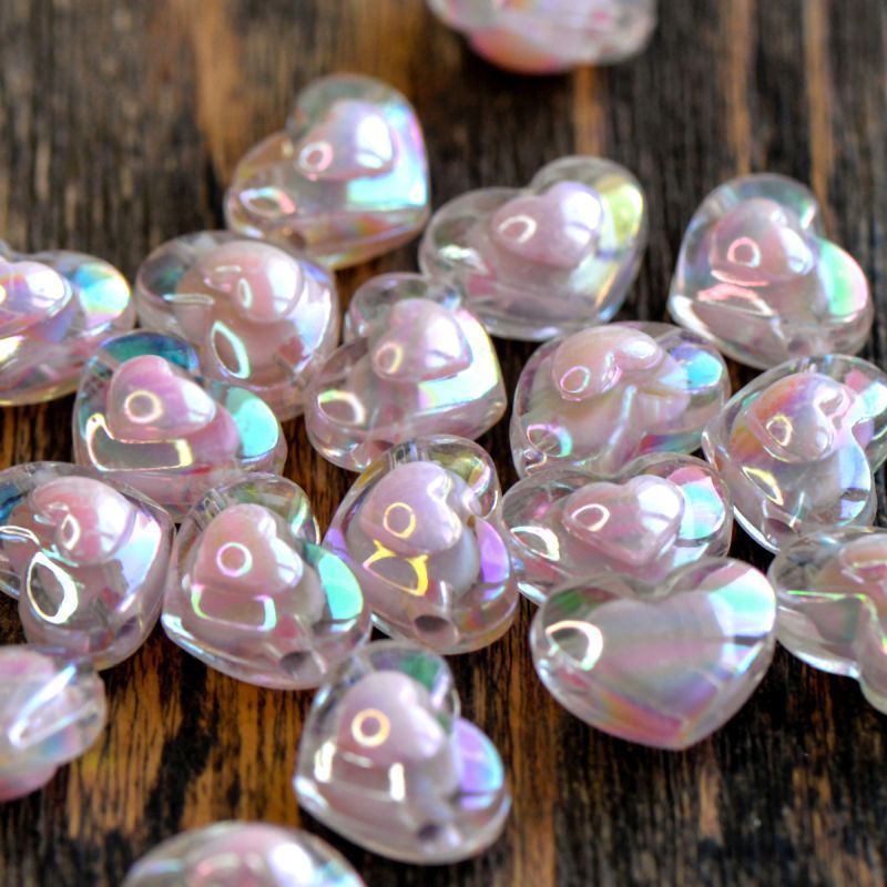 бусина, акрил "сердце", цвет розовый ав, 13x17x9.5мм