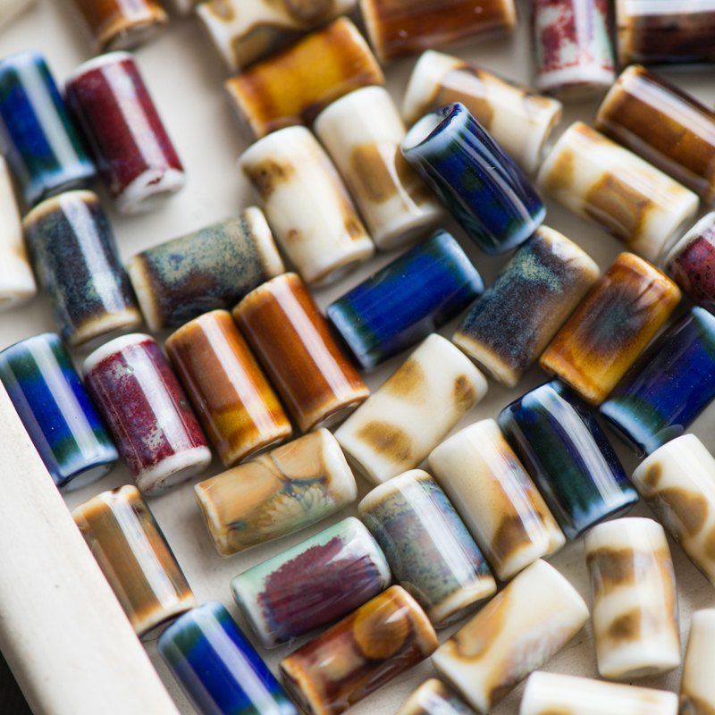 бусина, керамика "колонна-антик", цветовой микс, 10.5х6 мм