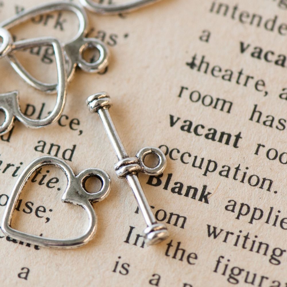 тоггл "сердечко", цвет античное серебро, 12х14х19 мм