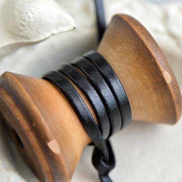 шнур, имитация кожи, плоский, цвет черный, 4х2 мм