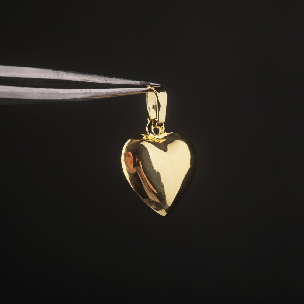 подвеска металл "сердце 3д", позолота, 18x15x7 мм