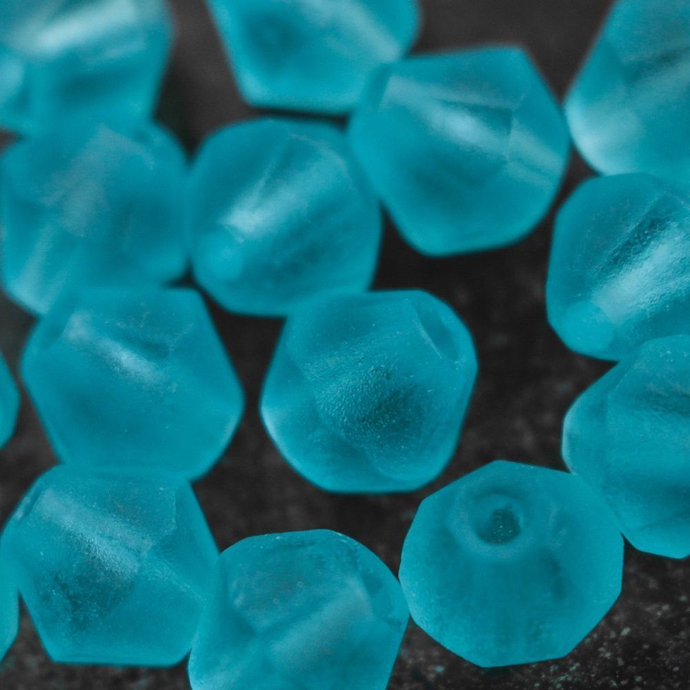 бусина, стекло биконус матовая 6, цвет бирюзовый, 6 мм