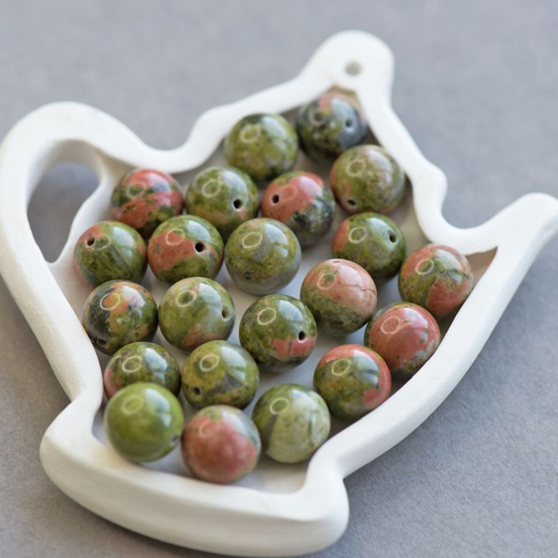 бусина унакит 10, цвет зеленый, 10 мм (стренд 10 шт.)