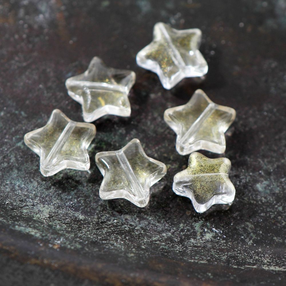 бусина "звездочка", стекло, цвет золотистый, 10x10x4 мм