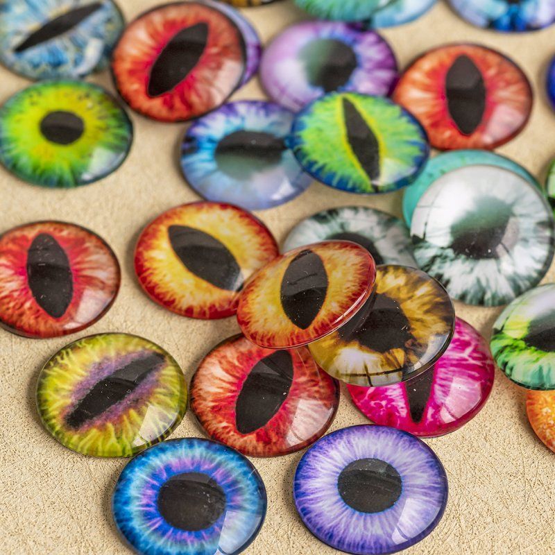 кабошон стеклянный "глазки", с принтом, 20х6 мм