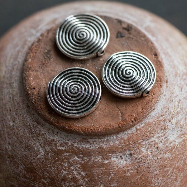 бусина, металл "спираль", цвет античное серебро, 18x3.2 мм