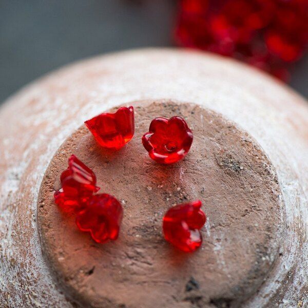 бусина, акрил "ландыш", цвет красный прозрачный, 10х6 мм