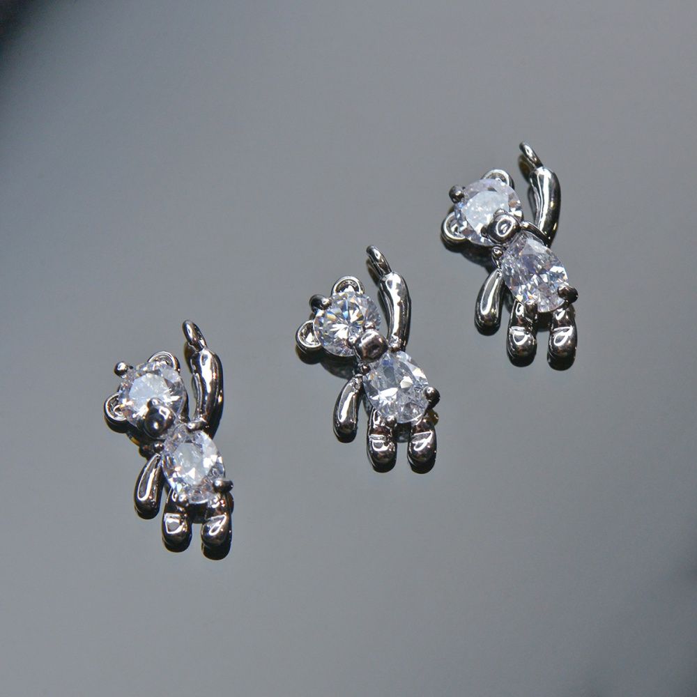 подвеска металл "медвежонок", покрытие платина/циркон, 12x6x3 мм