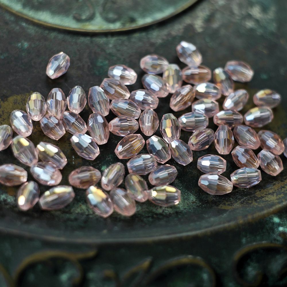 бусина, стекло овальная, граненая, цвет розовый ав, 8х6 мм