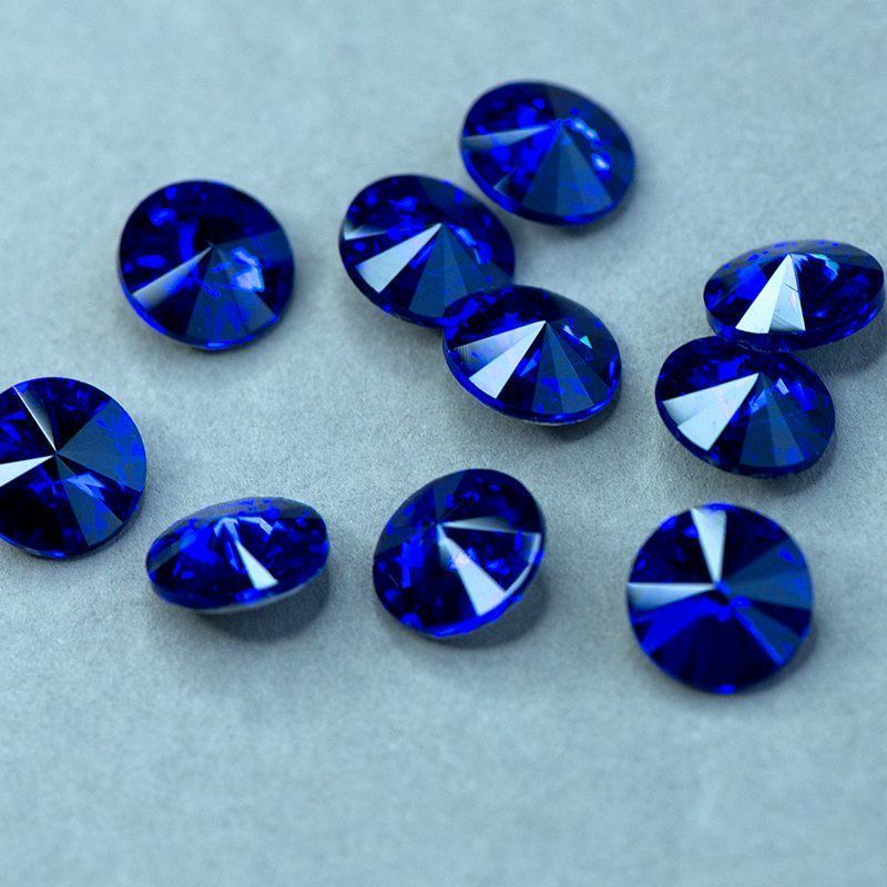 кабошон стекло риволи, цвет sapphire, 14х7 мм