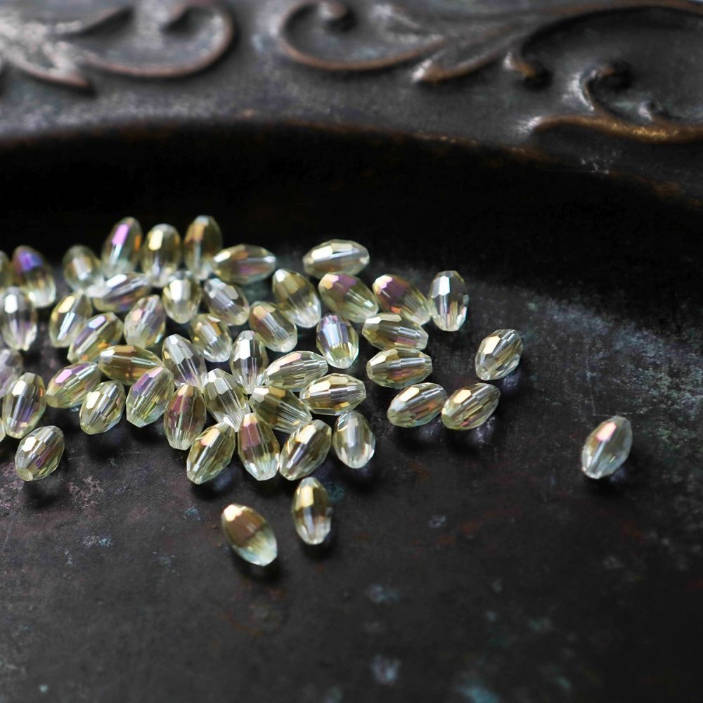 бусина, стекло овальная, граненая, цвет шампанского перламутровый, 6х4 мм