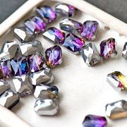Бусина, стекло, "Баскет", граненая, цвет фиолетовый радужный, 12x9x7 мм