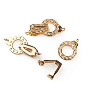 Замок для украшений "Фолд-ринг", позолота/стразы, 24 мм