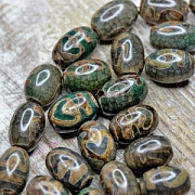 Бусина агат "Дзи", бочонок, цвет сине-зеленый, 22-23x15-16 мм
