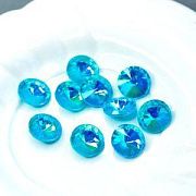 Кабошон стекло Риволи, цвет Aquamarine Shimmer, 14х7 мм
