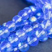Бусина, стекло 8, цвет голубой радужный, 8 мм