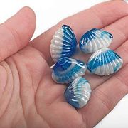 Бусина, Лэмпворк "Ракушка", стекло, цвет св.синий/белый, 15.5-17.5x22-23.5x9.5-11 мм