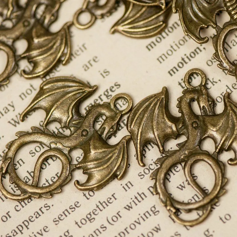 подвеска металлическая "дракон", цвет античная бронза, 35x28x2 мм