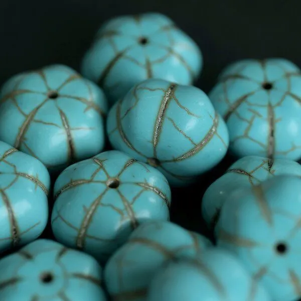 бусина говлит синтетический "тыква", цвет бирюзовый, 17x11 мм